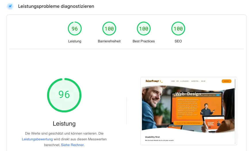 PageSpeed-Insight von HolzerPrompt.de